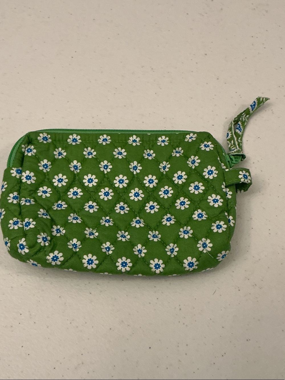 Vera Bradley Green Floral Quilted Cosmetic Pouch with Blue Trim - Picture 2 of 3